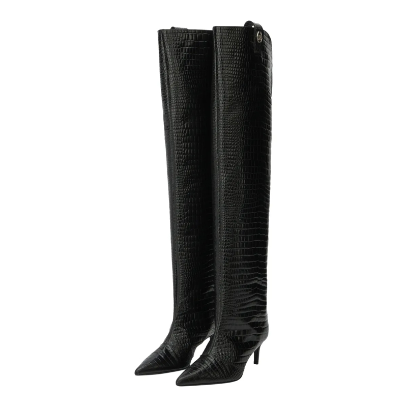 Philipp Plein Stiefel Stiefel Niedrige Absätze Overknee Cocco Crocco Pri schwarz