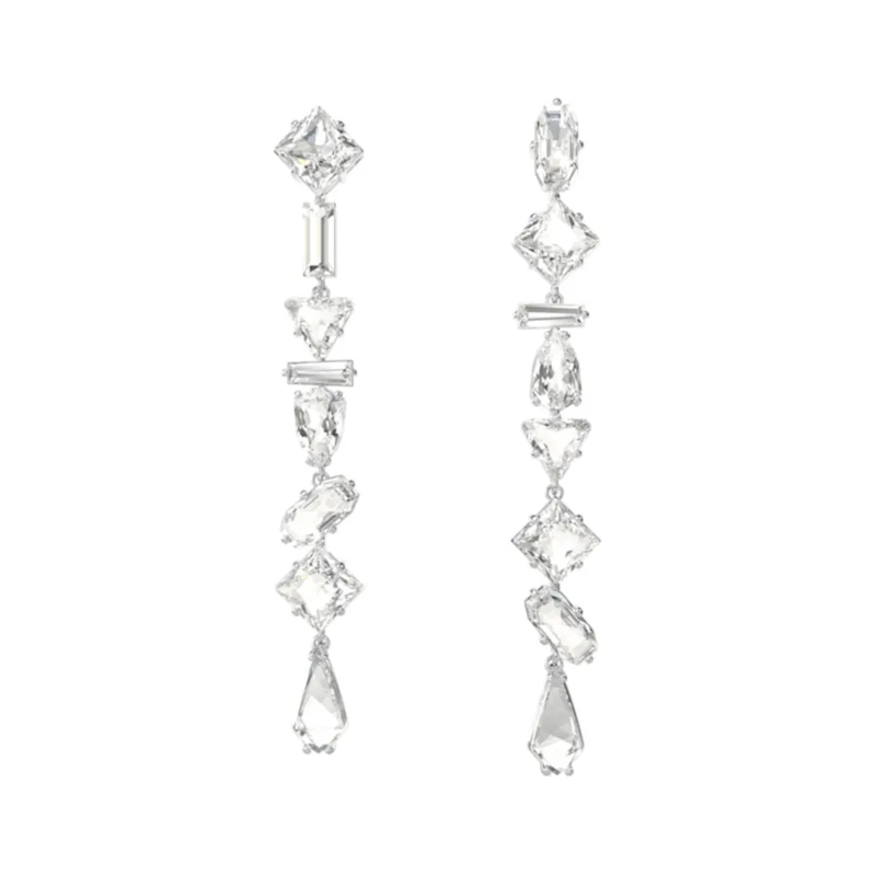 Swarovski Creolen Mesmera drop earrings, Mixed cuts, Long, Rhodium p White