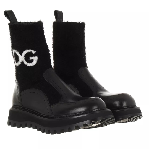 Dolce&Gabbana Branded Sock Ankle Boots Leather Black/White Stiefelette