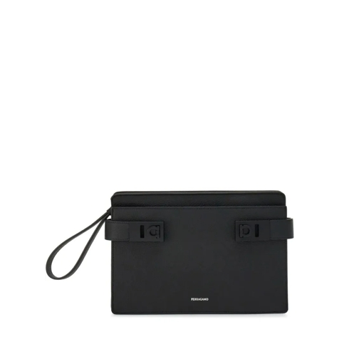 Salvatore Ferragamo Black Gancini-Buckle Envelope Bag Black Sac à bandoulière