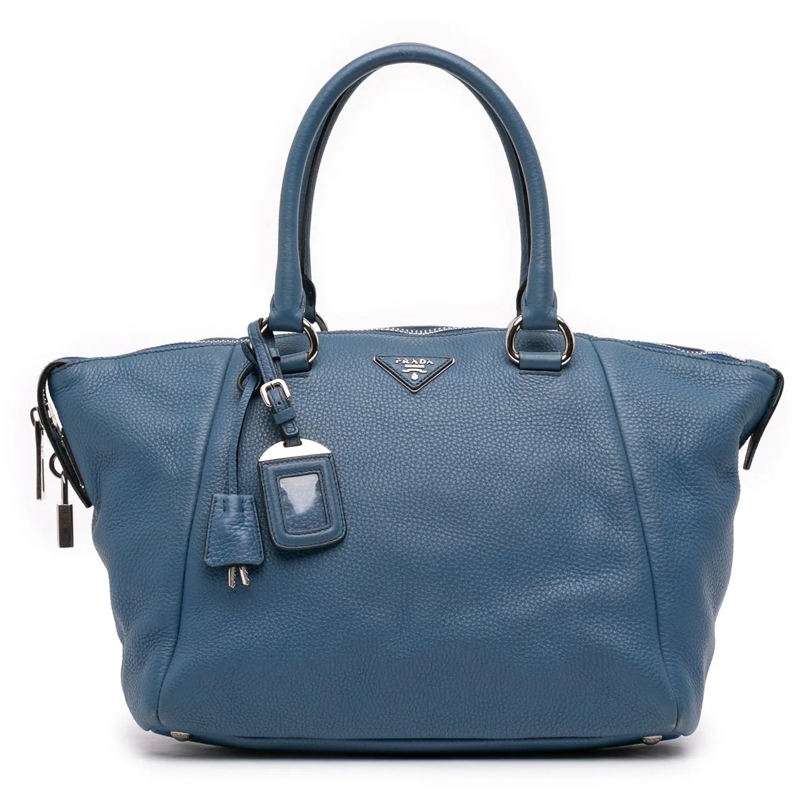 Prada Schultertasche Vitello Daino Double Handle Satchel blau