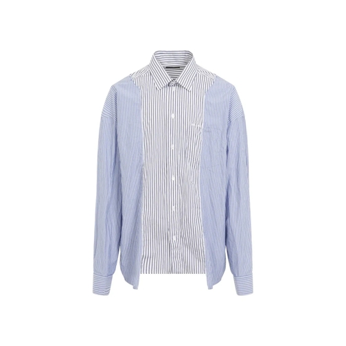 Balenciaga Patched White And Navy Blue Cotton Shirt Blue Skjortor