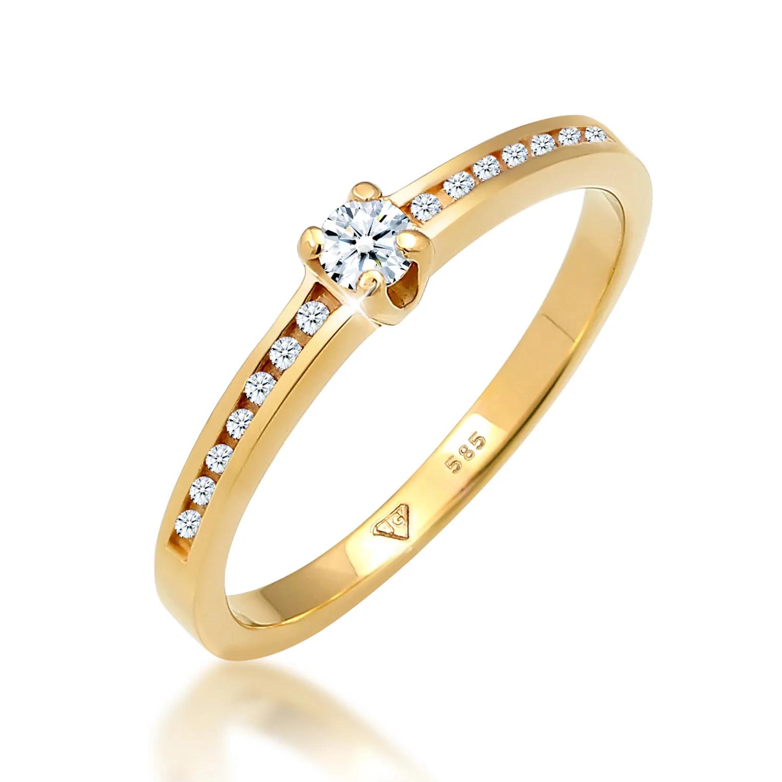 Elli Ringe - Ring Verlobungsring Diamant (0.18 ct.) 585 Gelbgol - Gr. 56 MM - in Gold - für Damen