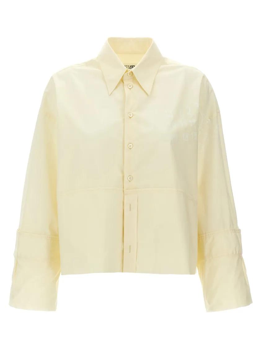 Thumbnail - MM6 Maison Margiela - Cotton Shirt With Front Logo Print - Größe 40 - beige