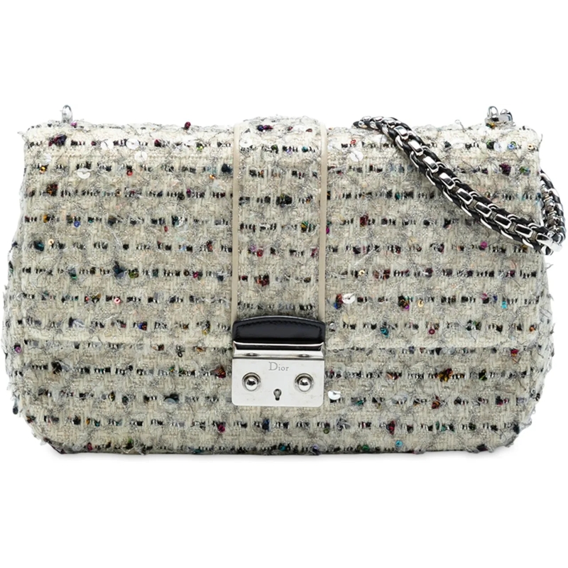 Christian Dior Schultertasche Medium Tweed Miss Dior Flap weiß
