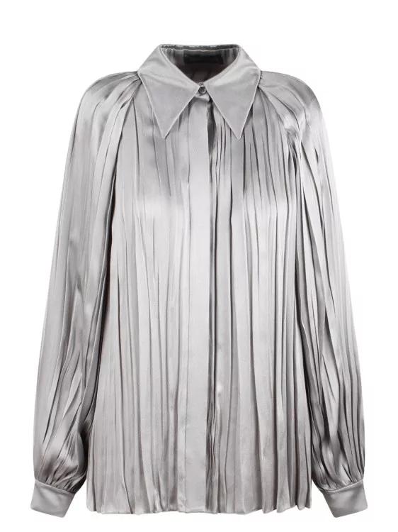 Alberta Ferretti - Satin Pleated Shirt - Größe 44 - grau