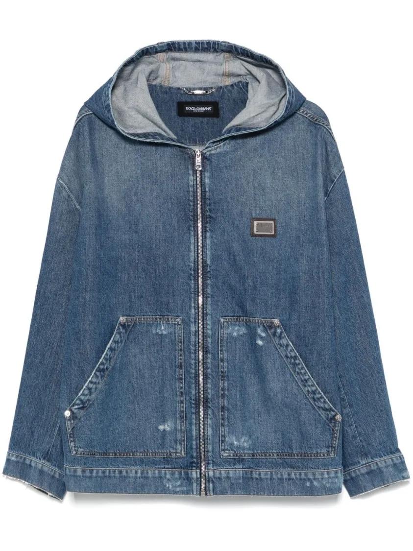 Thumbnail - Dolce&Gabbana - Indigo Blue Denim Casual Jacket With Classic Hood - Größe L - blau