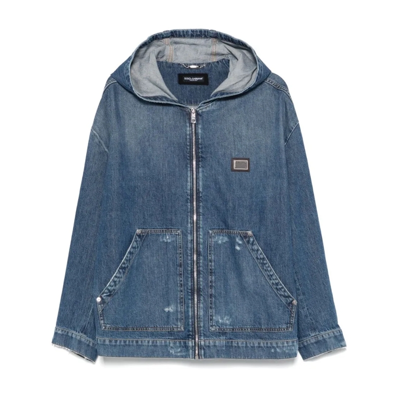 Dolce&Gabbana Veste en jean Indigo Blue Denim Casual Jacket With Classic Hood Blue