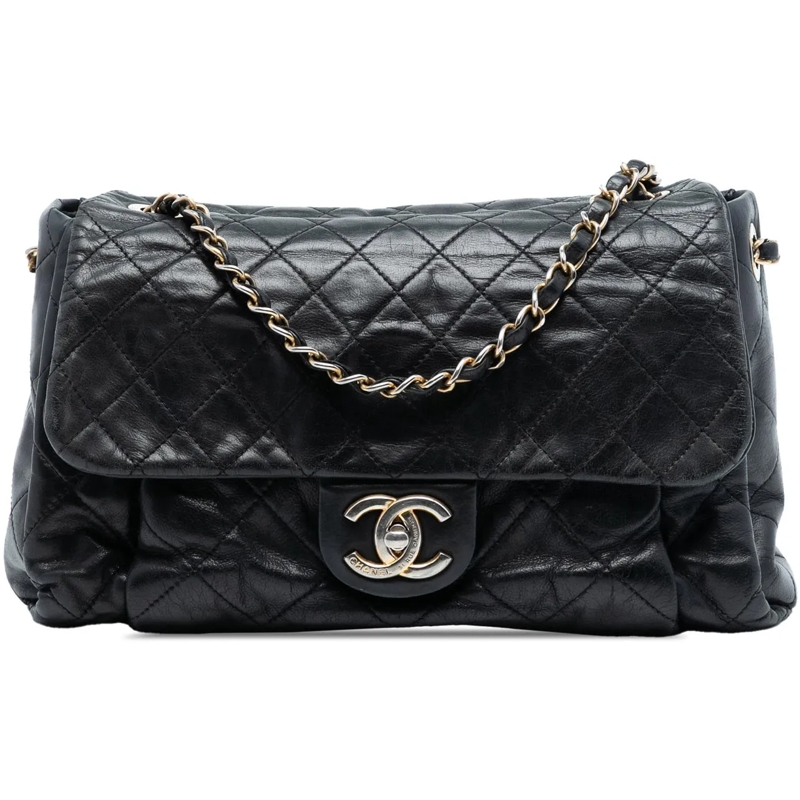 Chanel Schultertasche Large Aged Calfskin Chic Quilt Flap schwarz