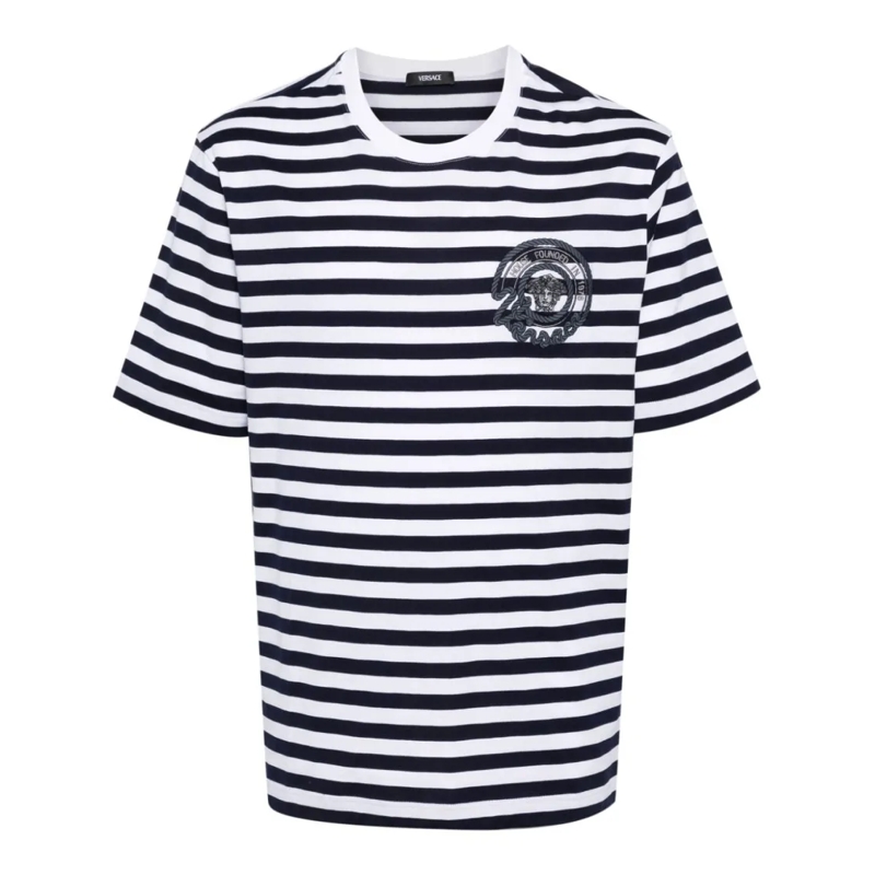 Versace T-Shirt Horizontal Stripe Cotton Jersey T-Shirt White