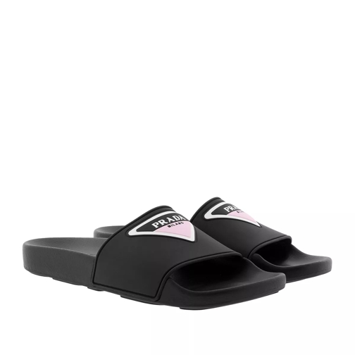 Prada Logo Slide Sandals Black/Rosa Slip-in skor