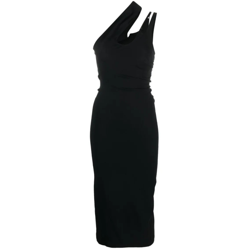 Mugler Midi-jurk Asymmetric Black Midi Dress Black