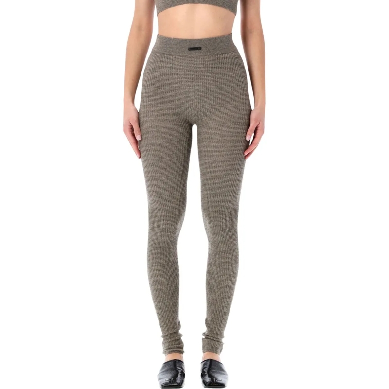 FEAR OF GOD Leggings Waffle Knit Ankle-Length Leggings With Rib-Knit Wa Brown