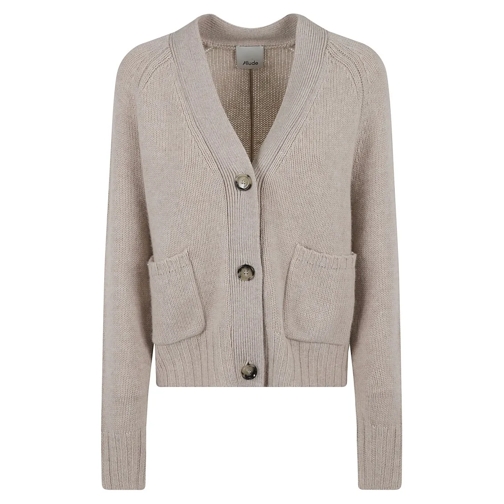 Allude Cardigan Beige Virgin Wool-Cashmere Blend V-Neck Sweater Neutrals