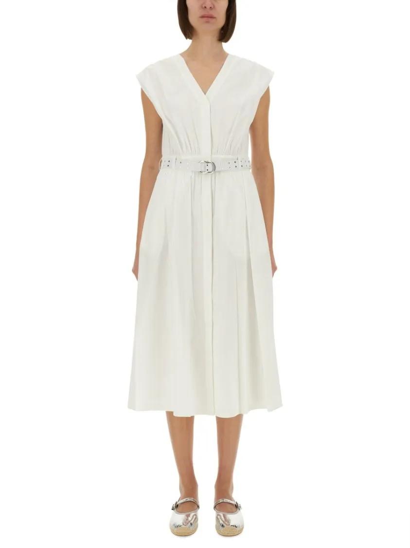 Thumbnail - Michael Kors - V-Neck Midi Dress With Waist Belt - Größe M - weiß