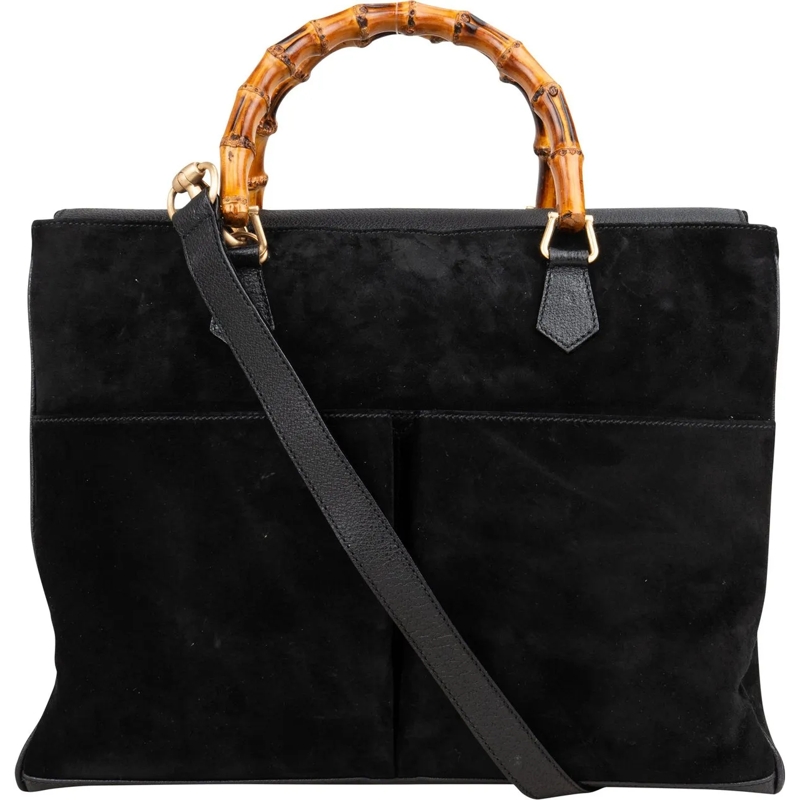 Gucci Fourre-tout Gucci Black Suede Bamboo Handbag schwarz