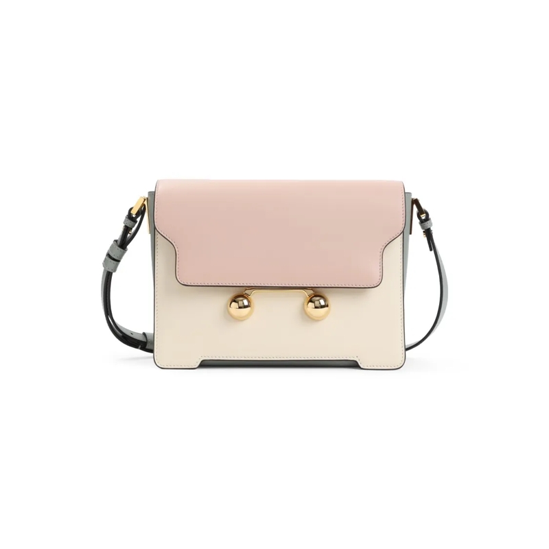 Marni Schoudertas Structured Nappa Calf Leather Shoulder Bag Neutrals