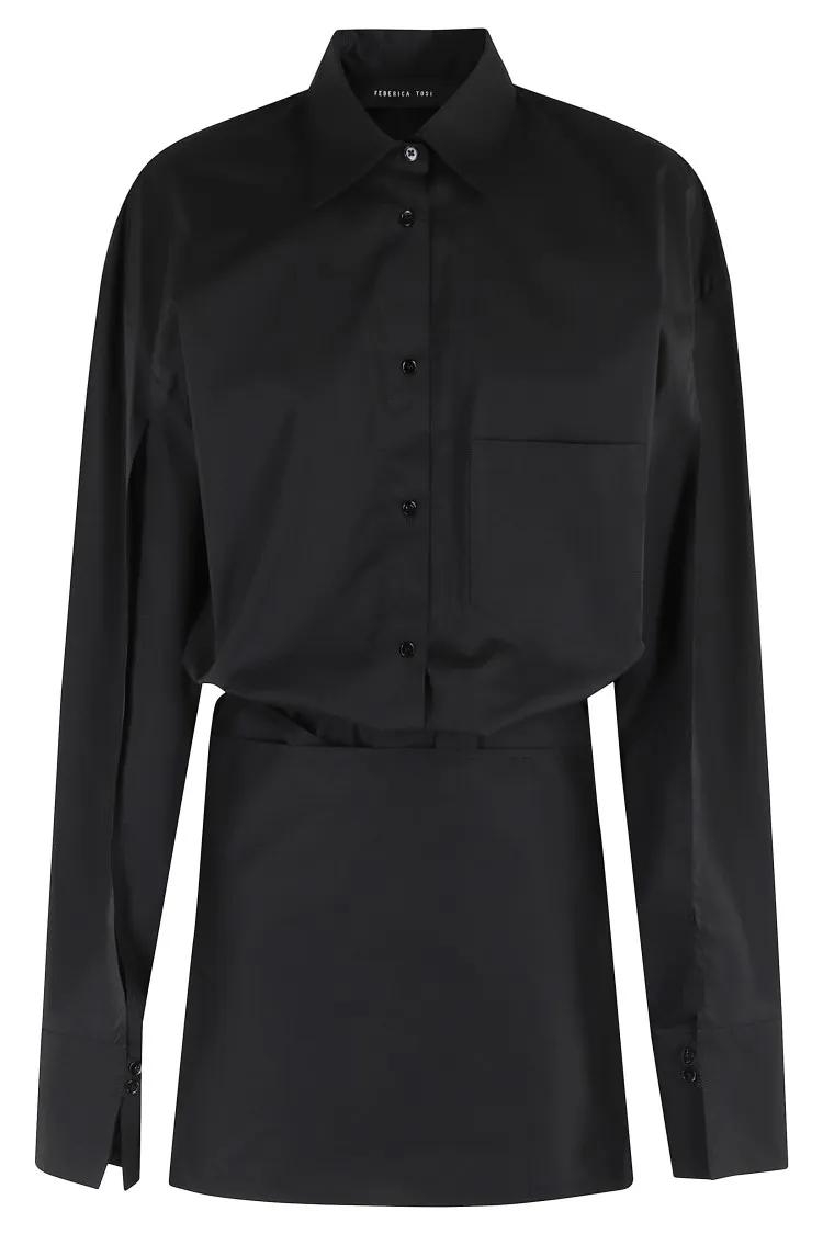 Thumbnail - Federica Tosi - Mini Cotton Dress With Cut-Out Sleeves - Größe 38 - schwarz