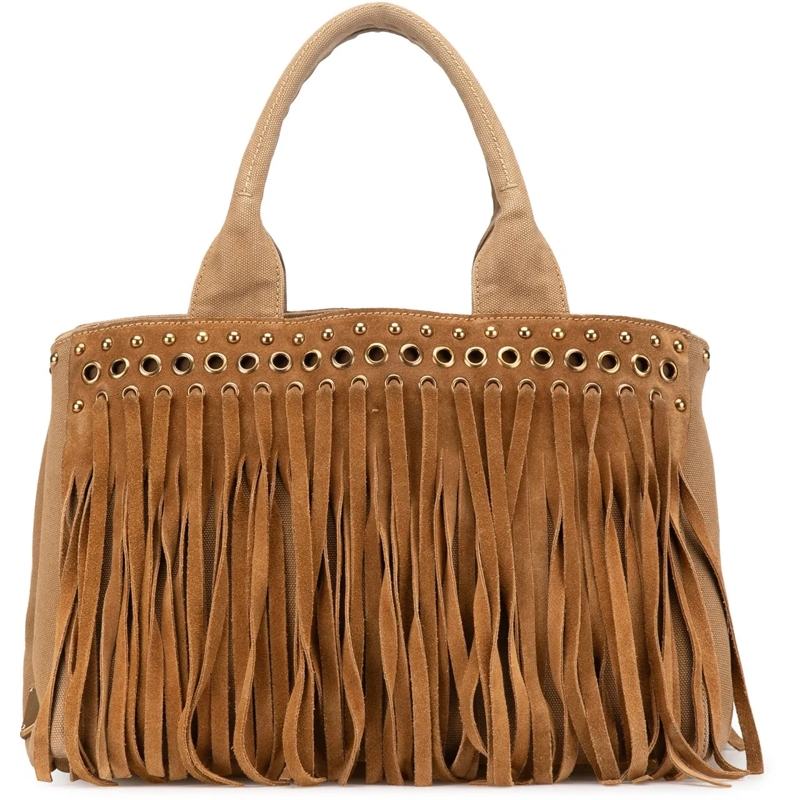 Prada Schultertasche Canvas Canapa Fringe Satchel braun