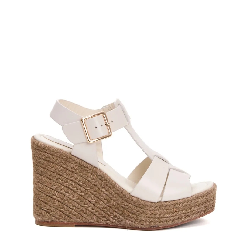 Paloma Barceló Sandales White Rope And Leather Wedge Sandal White