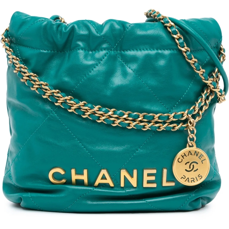 Chanel Schultertasche Mini Shiny Calfskin 22 Handbag grün