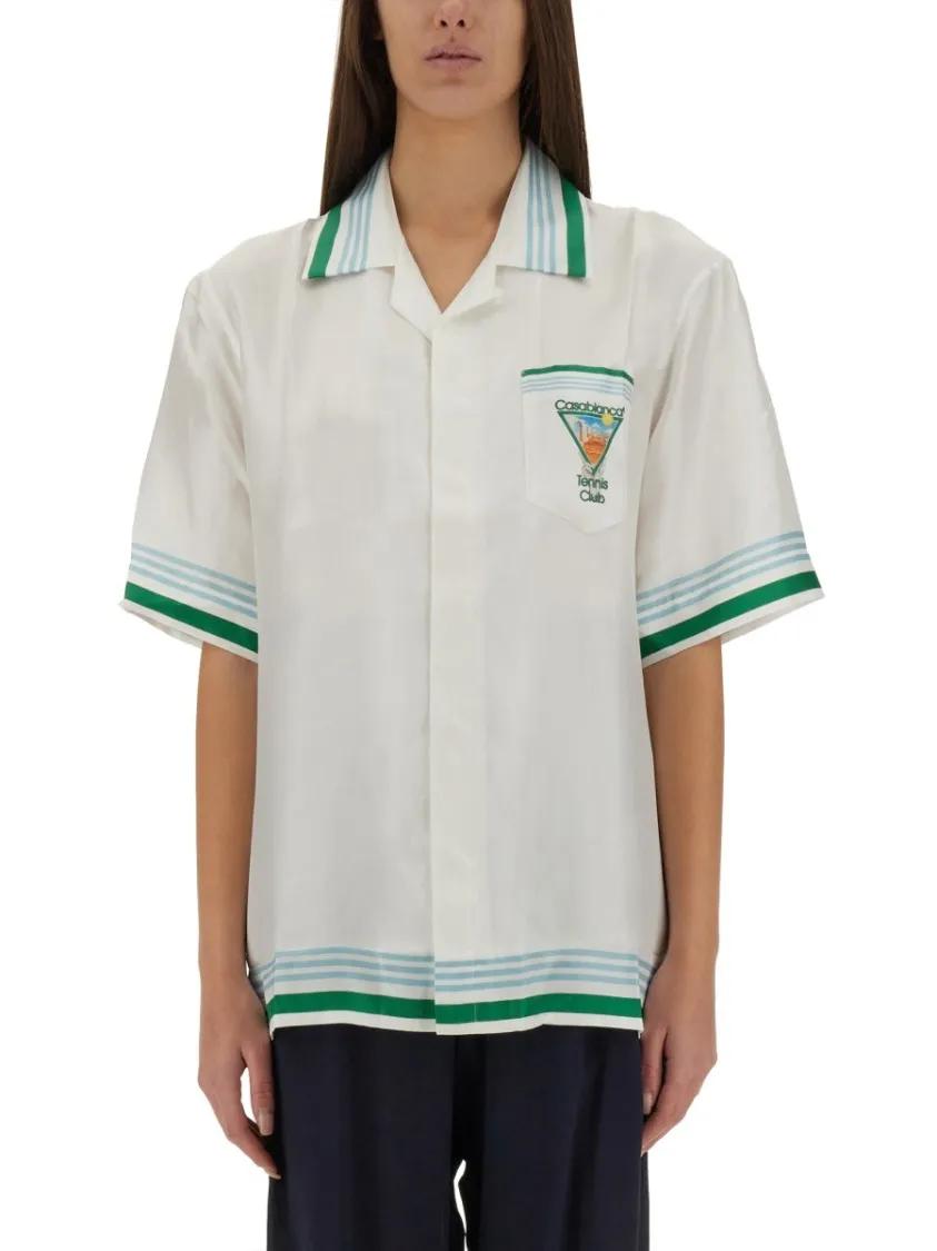 Thumbnail - Casablanca - Cuban Collar Silk Shirt - Größe S - weiß