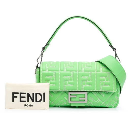 Fendi Sac à bandoulière 2000-2023 Zucca Embossed Stitched Leather Baguette grün (Image 16)