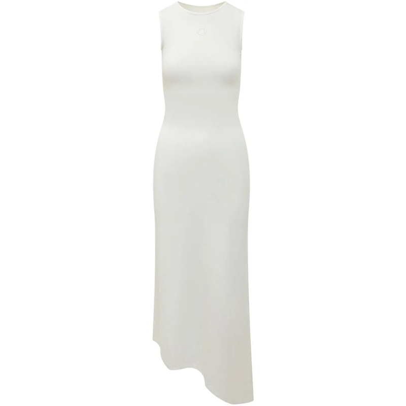 Marine Serre Robe longue Abito Midi Pearl Logo con Orlo Asimmetrico weiß