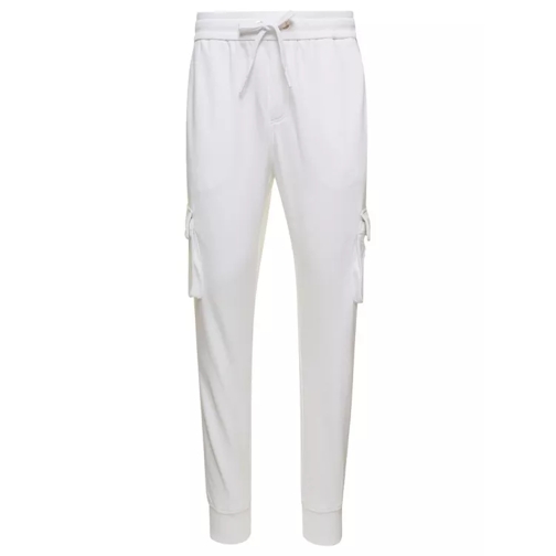 Moose Knuckles Clemont' White Cargo Pants With Logo Patch In Cott White Cargo-byxor