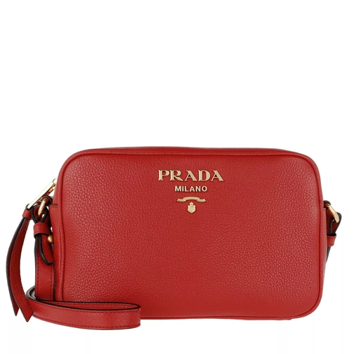 Prada Logo Crossbody Bag Calf Leather Rosso Camera Bag