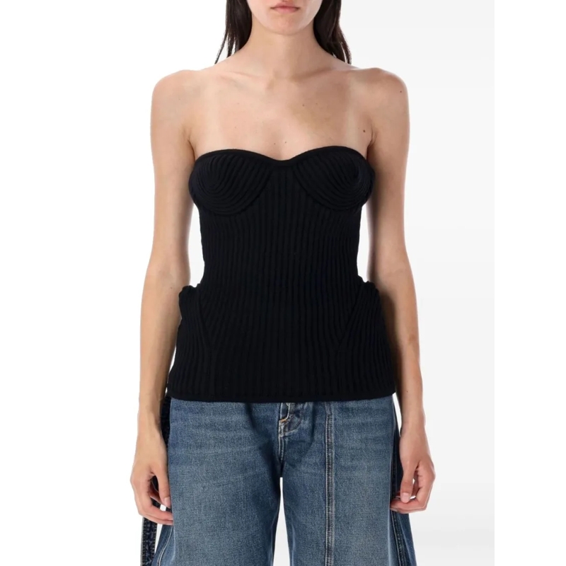 Jean Paul Gaultier Elegantes Top Ribbed Knit Top Black