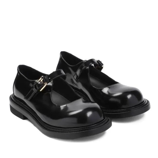 Moschino Black Leather Loafers Black Ballerina