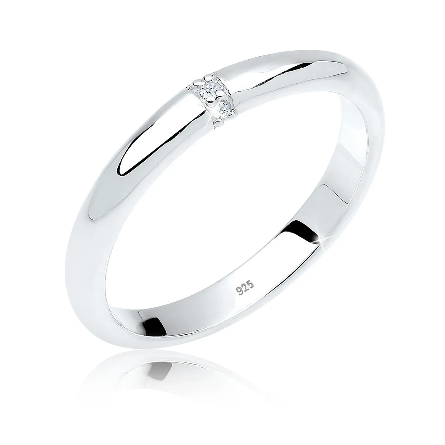 Elli Ringe - Ring Diamant  0.045 ct. Klassik Verlobung 925 Silb - Gr. 54 MM - in Weiß - für Damen