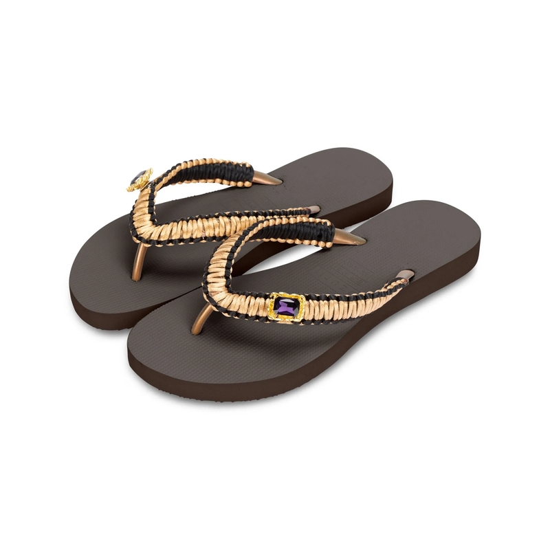 UZURII Flip Flops Zehentrenner Gold Macrame Switch mocca(Image 2)