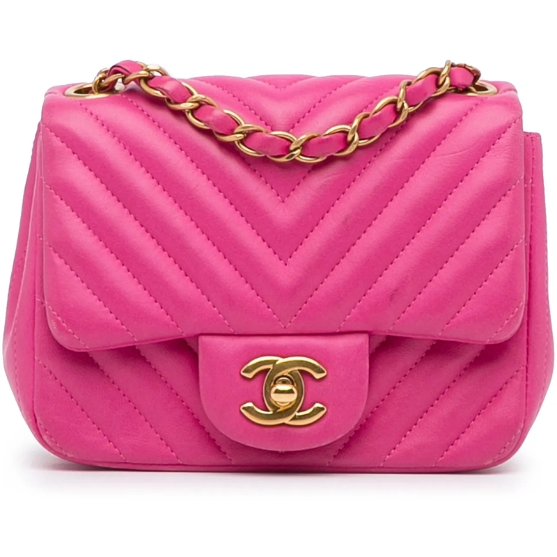 Chanel Schultertasche Mini Square Classic Chevron Lambskin Single Flap rose