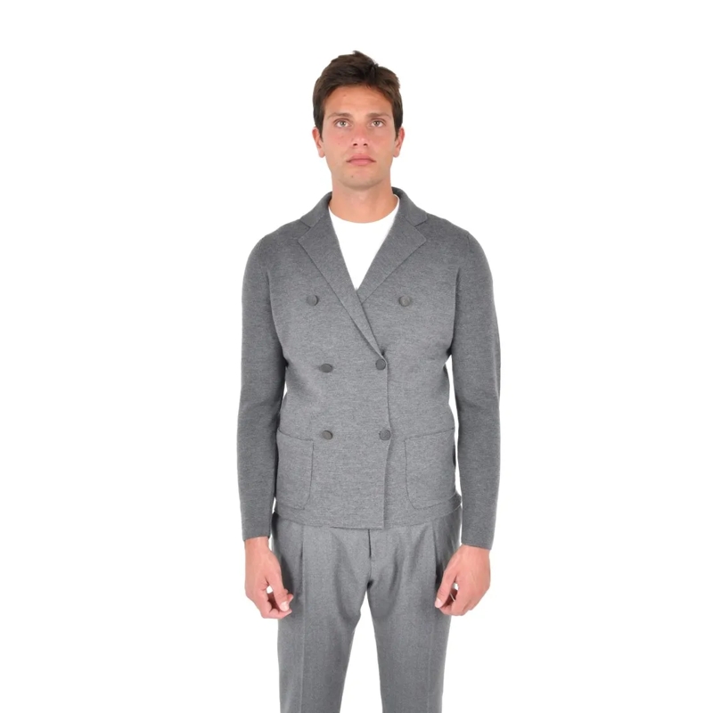 Drumohr Blazer Double-Breasted Pure Merino Wool Blazer Grey