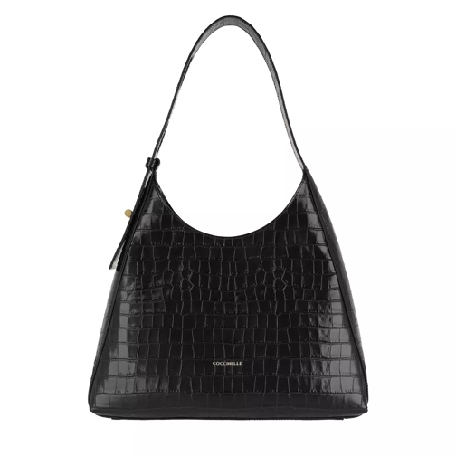 Coccinelle Handbag Shiny Soft Croco Leather Noir Hobotas