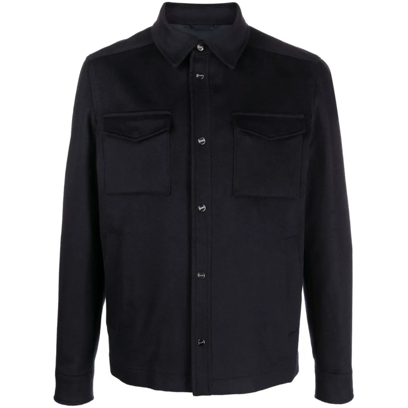 Herno  Navy Brushed Wool And Cashmere Shirt Jacket Blue