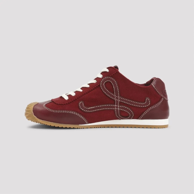 Loewe Lage-top sneaker Red Leather Low-Top Sneakers With Decorative Stitc Burgundy