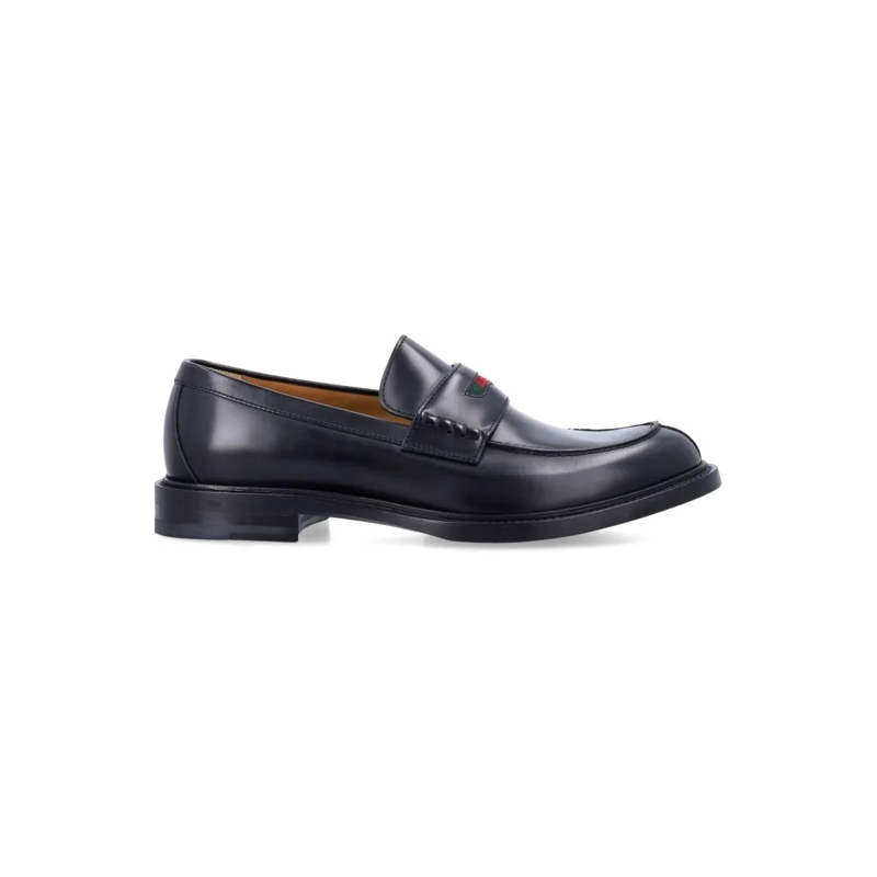 Gucci Loafer Black Leather Loafers With Iconic Web Detail Black