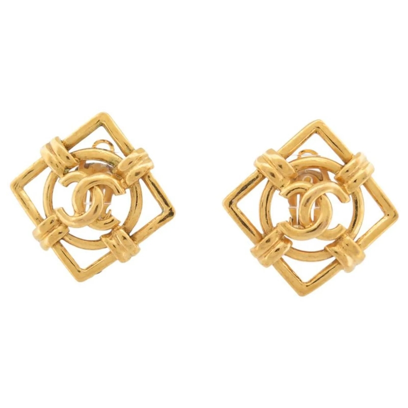 Chanel Ohrstecker VINTAGE CHANEL LOGO CC DIAMANTFORM CASTELLANE 1990 gold