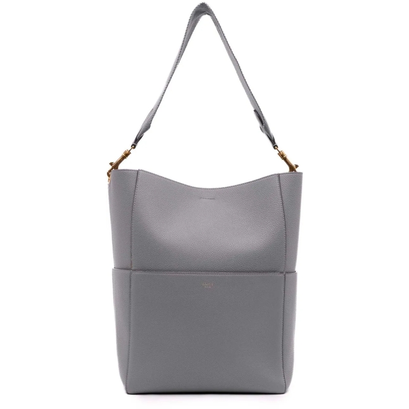 Celine Schultertasche Medium Leather Seau Sangle Bucket Bag grau