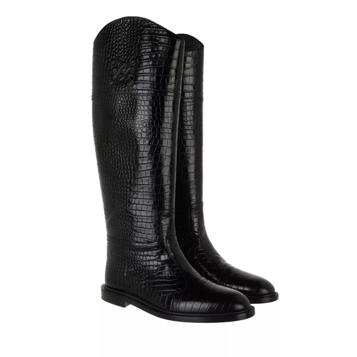 Fendi Karligraphy Crocodile Embossed FF Boots Leather Black Stivale