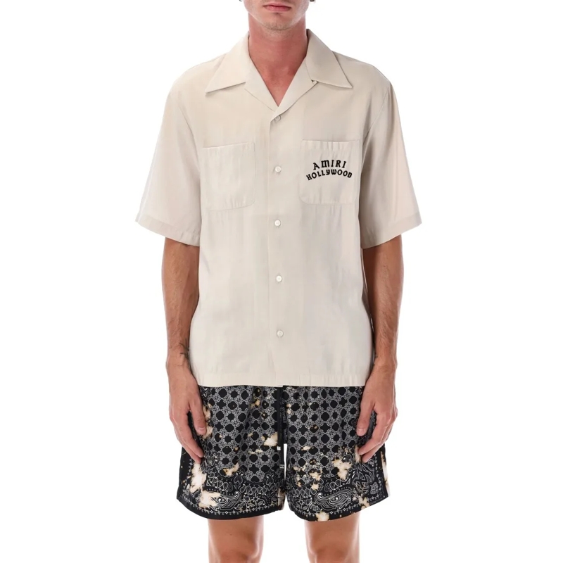 Amiri Overhemd Hollywood Print Bowling Shirt Neutrals