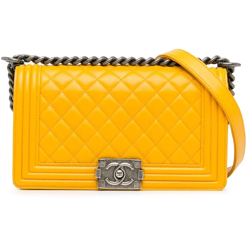 Chanel Sac à bandoulière Medium Lambskin Boy Flap gelb