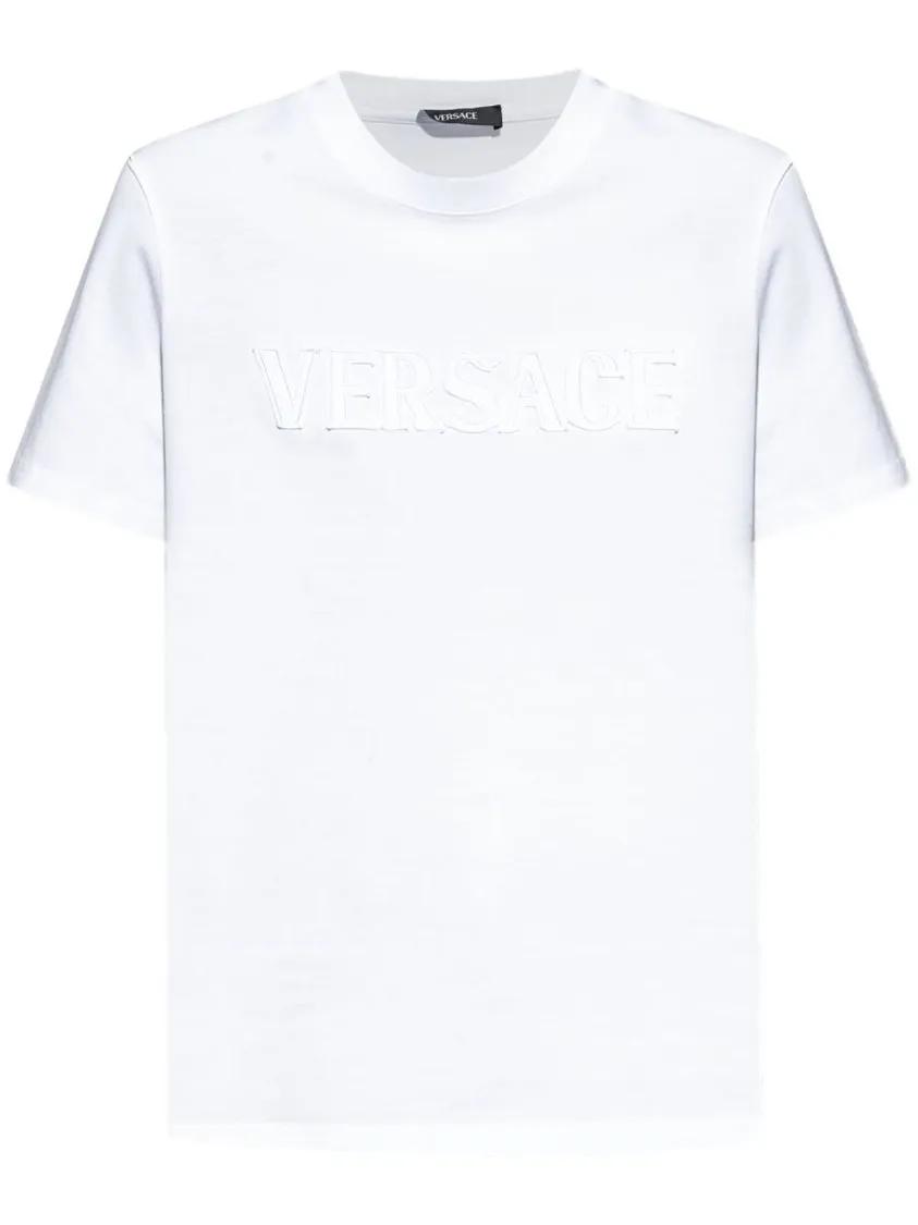 Thumbnail - Versace - `` Fringed Logo Embroidery T-Shirt - Größe 44 - weiß