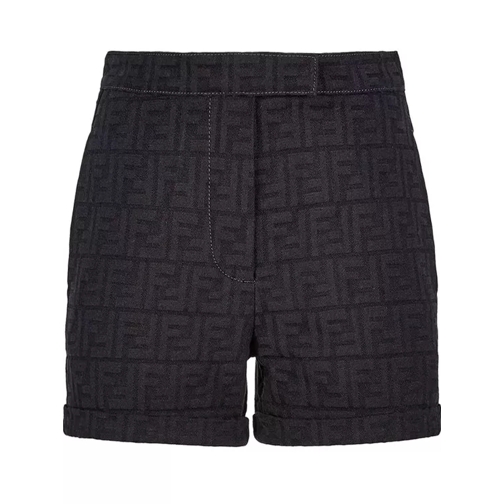 Fendi Cotton Shorts With All-Over Ff Motif Black Pantaloncini casual