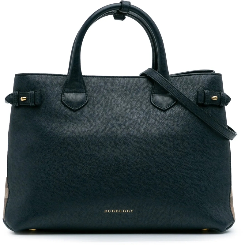 Burberry Sac à bandoulière Medium Leather and House Check Banner Satchel blau