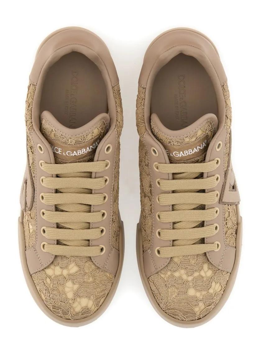 Thumbnail - Dolce&Gabbana Low-Top Sneaker - Intricately Embroidered Sneakers With Unique Mater - Gr. 40 (EU) - in Beige - für Damen