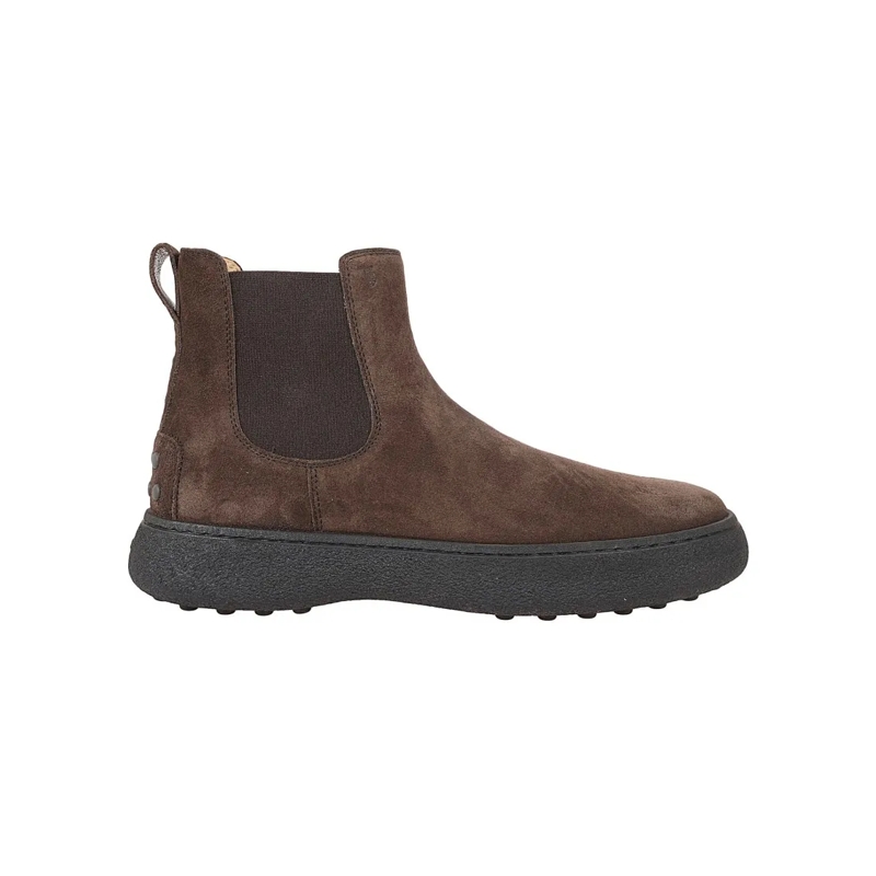 Tod's Bottes Brown Suede Ankle Boots With Elastic Side Panels Brown
